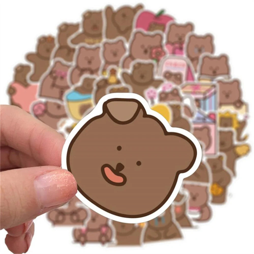 50 pieces of cute cartoon animal bear decorative style graffiti stickers, personalized, fashionable and creative DIY exquisite decorative decal cups, helmets, skateboards and popular sticker toys