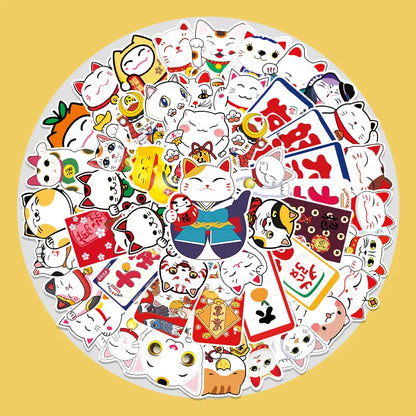 50 pieces of cartoon cute cat-attracting decorative style graffiti stickers, personalized, fashionable and creative DIY exquisite decorative decal cups, helmets, skateboard popular sticker toys