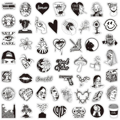 50PCS Black and White Personalized Art Plaster Head Mixed with Graffiti Sticker TV Water Cup Trolley Case Guitar