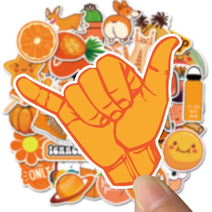 50PCS of fresh orange cartoon series fruit decorative style graffiti stickers, personalized, fashionable, creative and trendy DIY exquisite decorative decal cups, helmets, skateboards and popular sticker toys