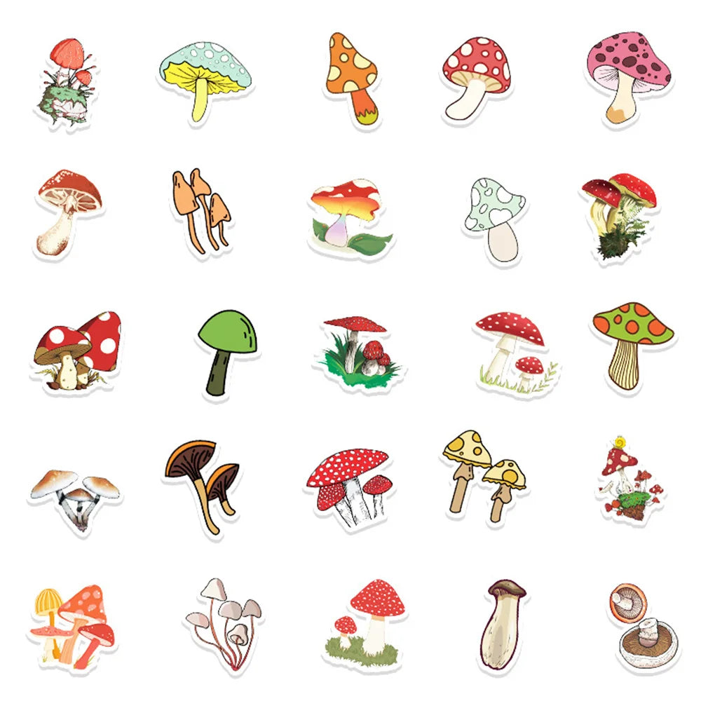 50PCS Cartoon Ins Wind Mushroom Diy Creative Sticker Luggage Laptop Mobile Phone Decoration Sticker