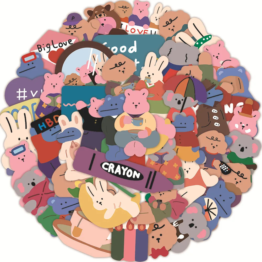 62pcs Cute Cartoon Love Bear Graffiti Waterproof Sticker Mobile Phone Guitar Notebook Refrigerator Water Cup