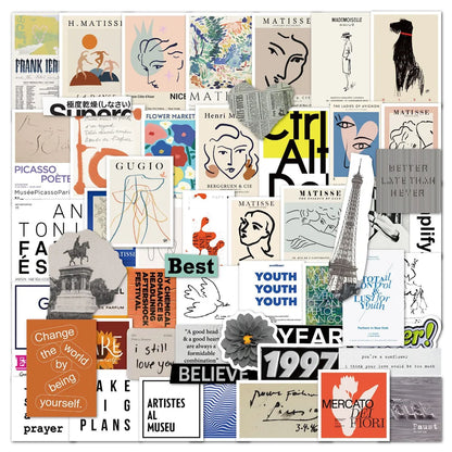 50PCS French Pop Art Collage Handbook Waterproof Sticker Notebook Tablet Electric DIY Sticker
