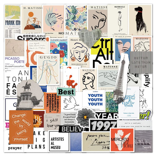 50PCS French Pop Art Collage Handbook Waterproof Sticker Notebook Tablet Electric DIY Sticker