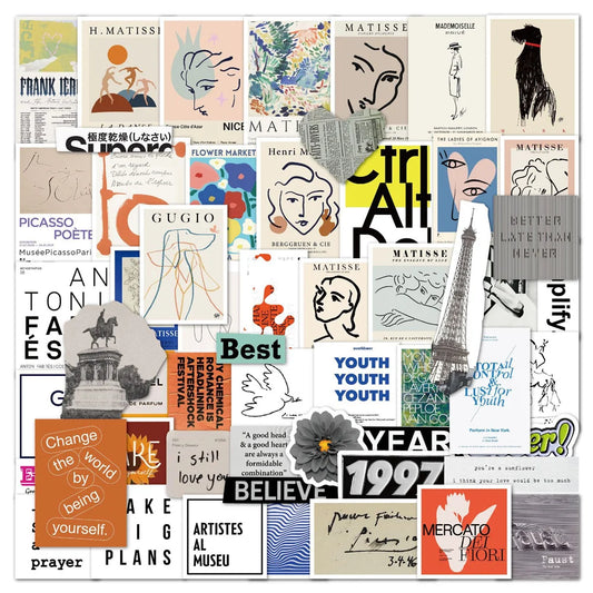 50PCS French Pop Art Collage Handbook Waterproof Sticker Notebook Tablet Electric DIY Sticker