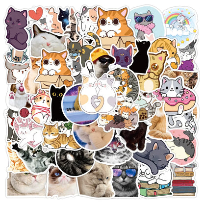 50PCS of cute cartoon pet cat decorative style graffiti stickers, personalized, fashionable and creative DIY exquisite decorative decal cups, helmets, skateboard popular sticker toys