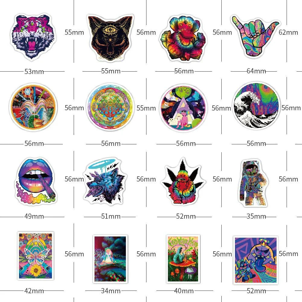 50PCS Psychedelic Series Graffiti Waterproof Sticker Car Trunk Notebook Skateboard Water Cup Sticker