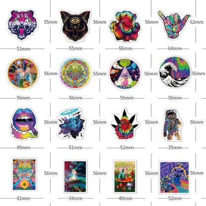 50PCS Psychedelic Series Graffiti Waterproof Sticker Car Trunk Notebook Skateboard Water Cup Sticker