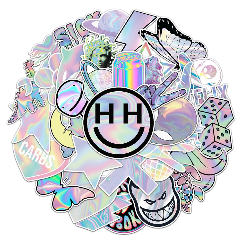 50PCS Laser Creative Trend Sticker Scooter Laptop Car Motorcycle Decorative Waterproof Sticker