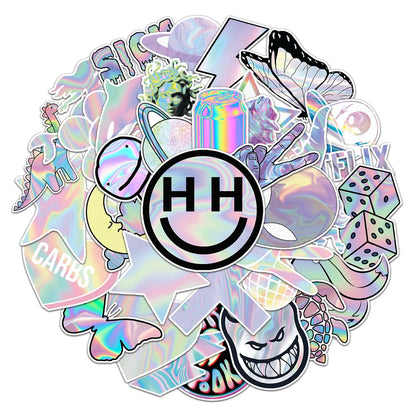 50PCS Laser Creative Trend Sticker Scooter Laptop Car Motorcycle Decorative Waterproof Sticker