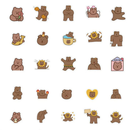 50 pieces of cute cartoon animal bear decorative style graffiti stickers, personalized, fashionable and creative DIY exquisite decorative decal cups, helmets, skateboards and popular sticker toys
