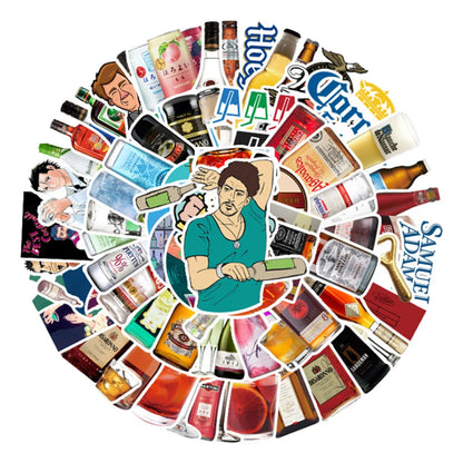 50PCS creative wine bottle cartoon graffiti stickers, suitable for DIY laptop luggage decoration waterproof sticker toys