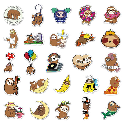 50PCS Cute Cartoon Sloth Personality Fun Skateboard Trolley Case Bike Scooter Water Cup Waterproof Sticker