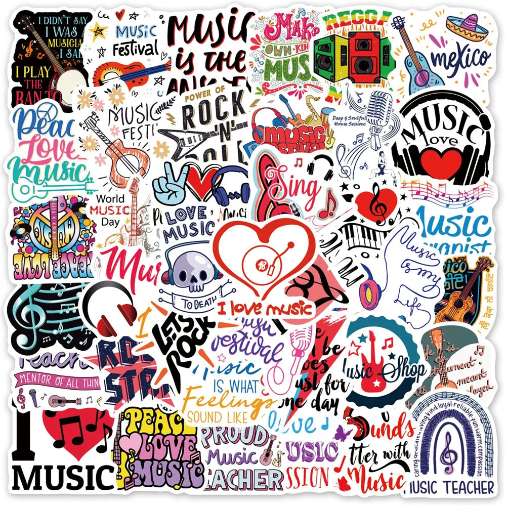 50PCS New Music Text Personalized Decoration Graffiti Waterproof Sticker Notebook Refrigerator Skateboard Helmet