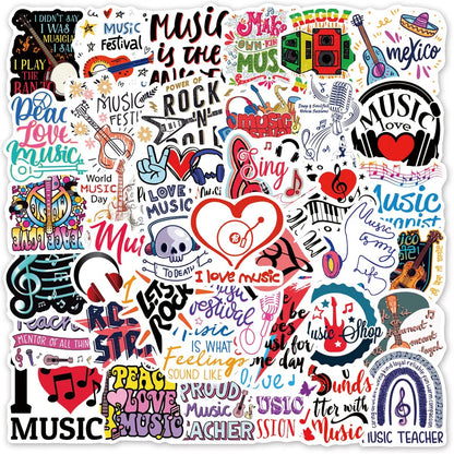 50PCS New Music Text Personalized Decoration Graffiti Waterproof Sticker Notebook Refrigerator Skateboard Helmet