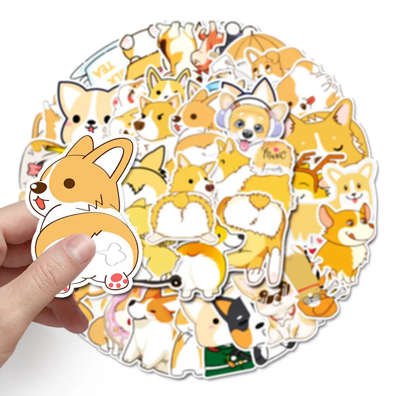 50PCS cartoon pet Corgi decorative style graffiti stickers, personalized, fashionable and creative trend DIY exquisite decorative decal cups, helmets, skateboard popular sticker toys