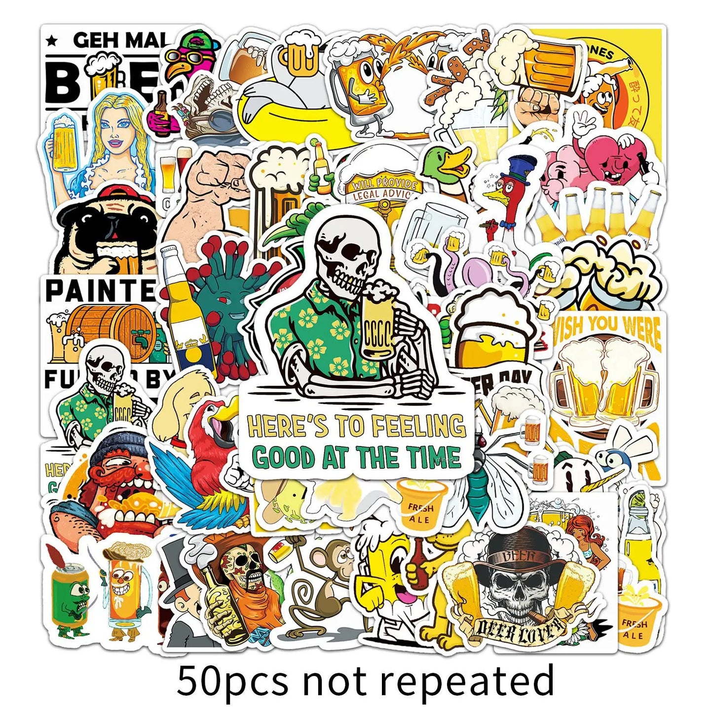 50PCS Beer Graffiti Fun Skateboard Tide Brand Trolley Case Bike Scooter Water Cup Waterproof Sticker