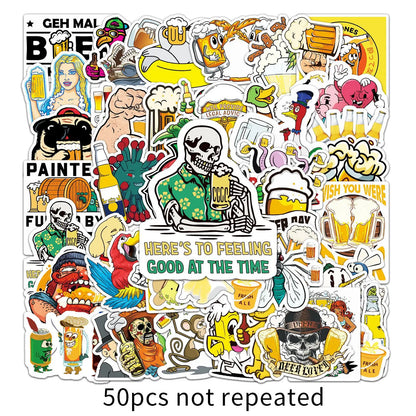 50PCS Beer Graffiti Fun Skateboard Tide Brand Trolley Case Bike Scooter Water Cup Waterproof Sticker