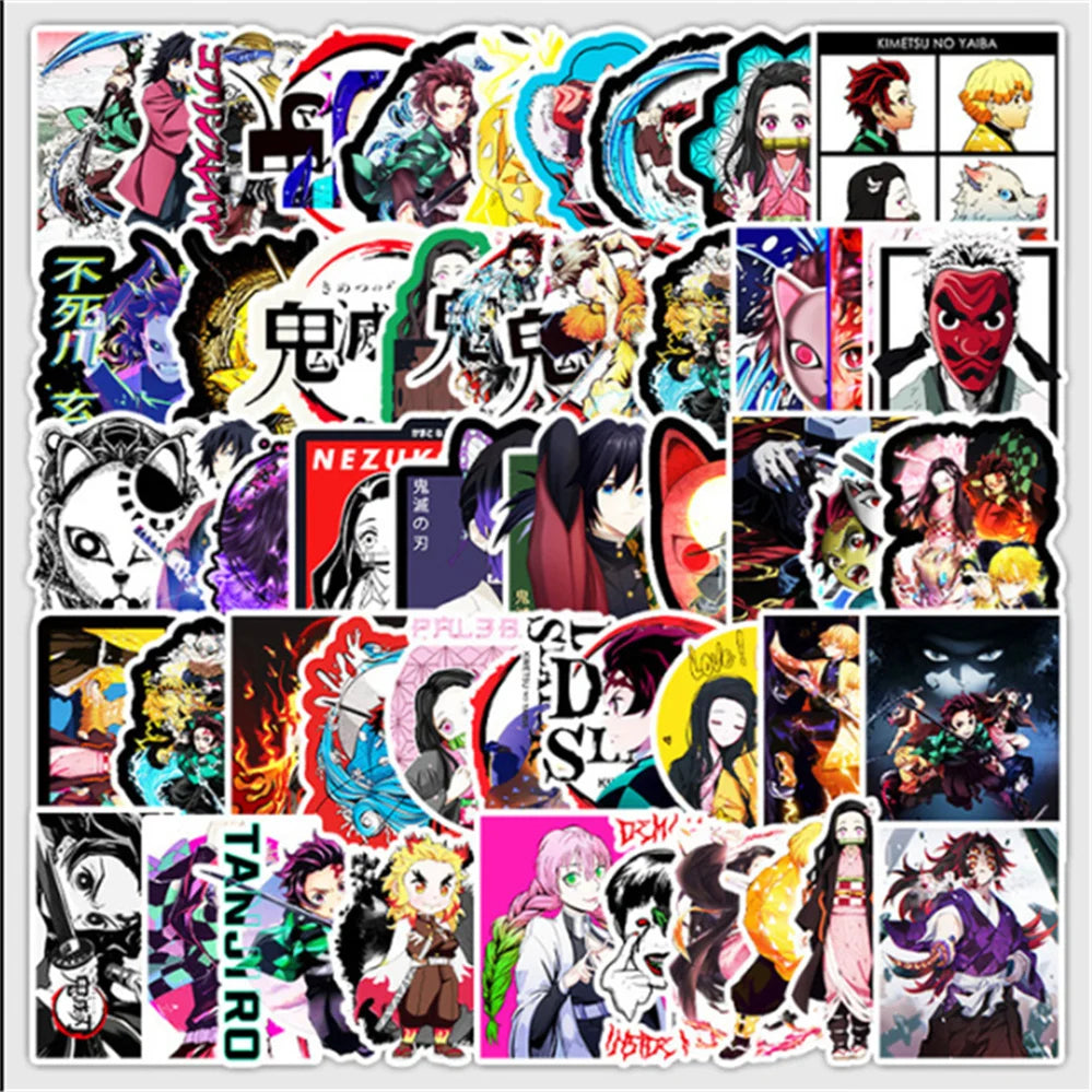 50 pieces of cute Ghost Slayer cartoon character graffiti stickers, personalized DIY suitcase, laptop, phone case, journal, decorative waterproof sticker toys