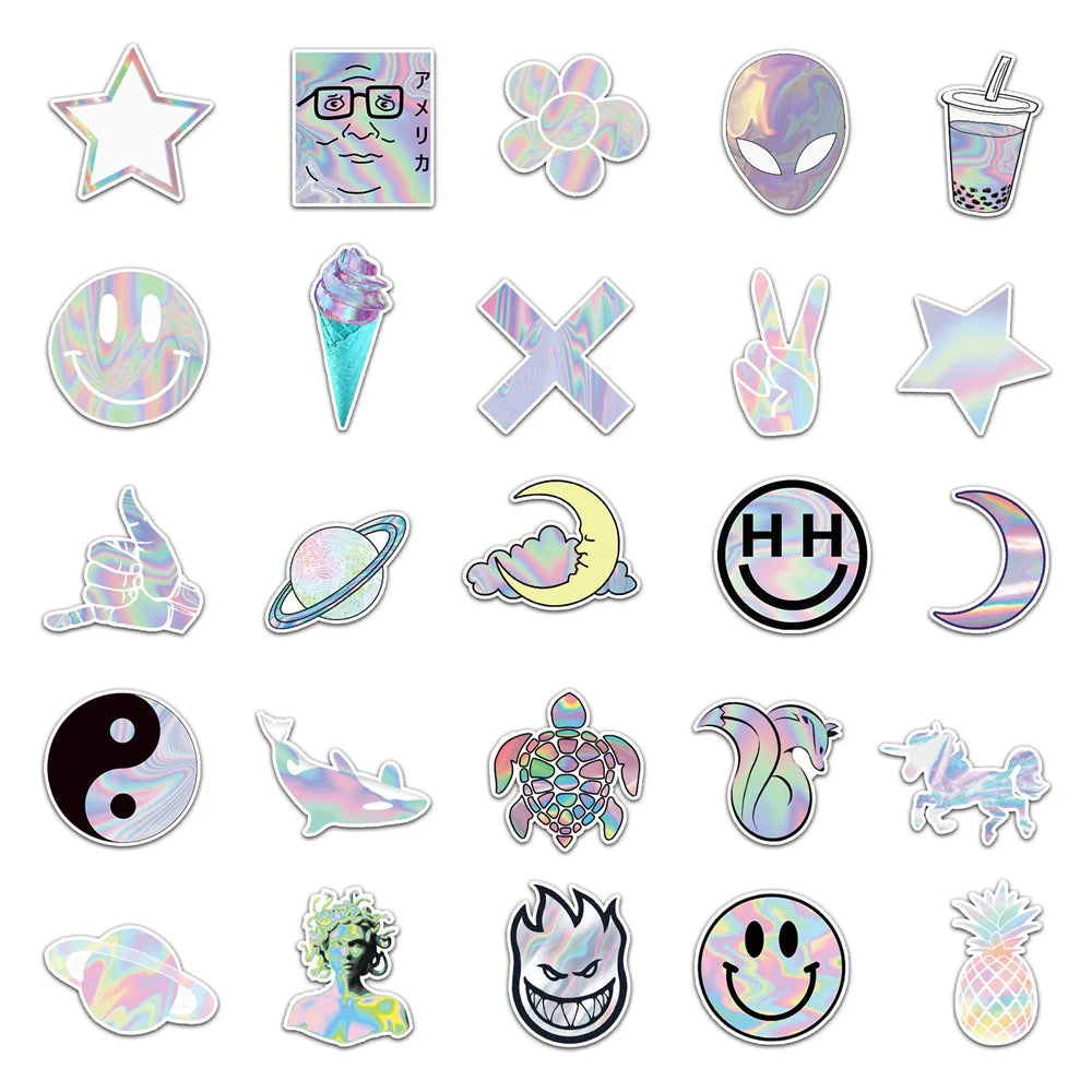50PCS Laser Creative Trend Sticker Scooter Laptop Car Motorcycle Decorative Waterproof Sticker