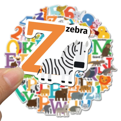 50PCS Cartoon Color Number Letter Stickers Notebook Luggage Mobile Phone Decoration Graffiti Animal Stickers