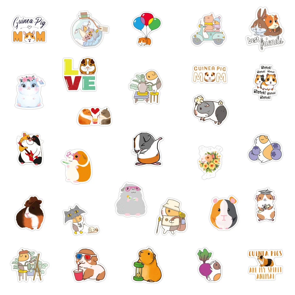 50PCS New Style Guinea Pig Graffiti Sticker Waterproof Luggage Laptop Scooter Refrigerator Water Cup Sticker