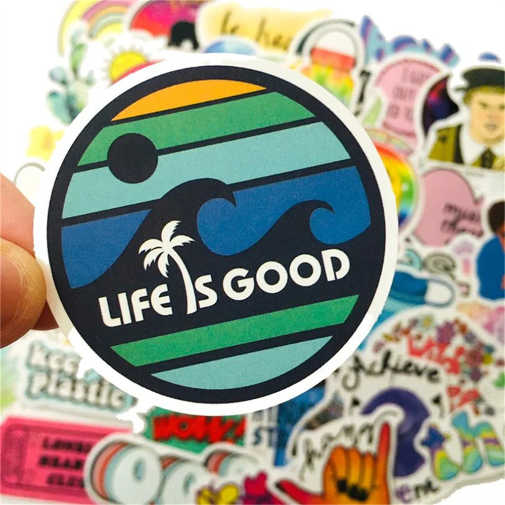 50PCS   Crtoon Fresh and Cute Stationery Graffiti Phone Case Guitar Decoration Waterproof Sticker Toy