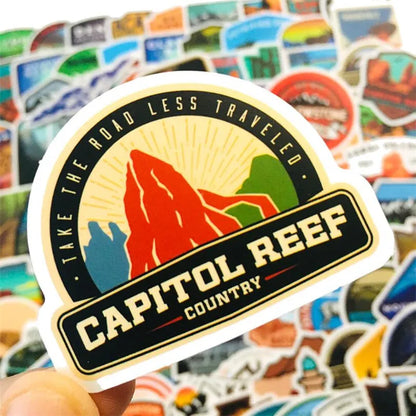 100PCS Pack Classic Cartoon Park USA Camping Outdoor Adventure Graffiti Series Decorative Style Graffiti Stickers Personalised Fashion Creative DIY Exquisite Decorative Decals Mugs Helmets Skateboards Popular Stickers Toys