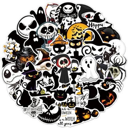 50PCS Sheet Art Illustration Popular Creative Cartoon Halloween Ghost Bat Decoration Style Graffiti Stickers Personality Fashion Creative Trend DIY Exquisite Decorative Decals for Cups, Helmets, Skateboards Popular Stickers Toys
