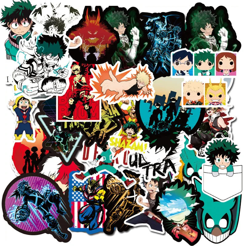50PCS Cartoon My Hero Academy Sticker Trolley Case Bike Scooter Water Cup Waterproof Sticker
