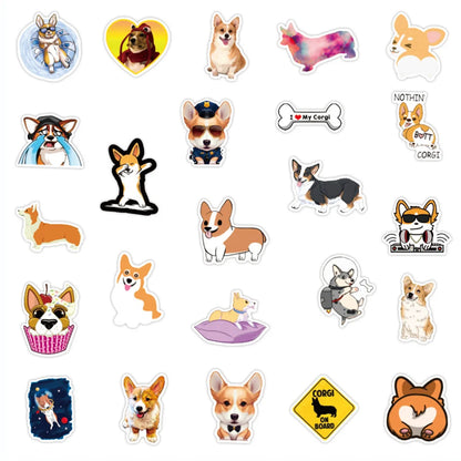 50PCS Cute Corgi Dog DIY Graffiti Decoration Refrigerator Motorcycle Laptop Luggage Toy Cartoon Sticker
