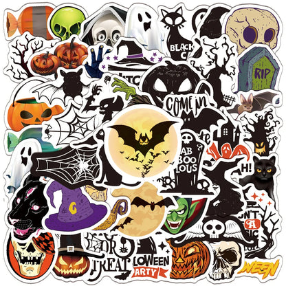 50PCS New Halloween Horror Black and White Graffiti Decoration Suitcase Guitar Waterproof Sticker