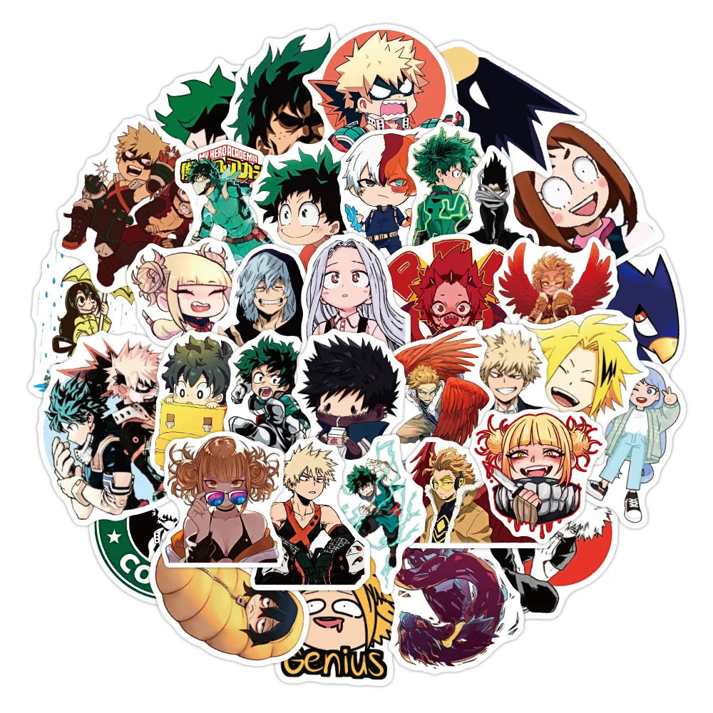 50PCS cartoon and anime My Hero Academia graffiti stickers, personalized DIY luggage, laptop, scooter, water cup, waterproof decorative sticker toys
