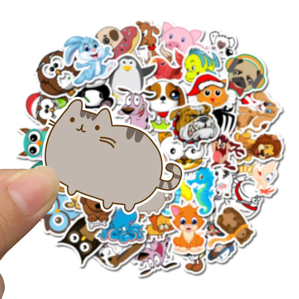 50PCS cartoon cute little animal series decorative style graffiti stickers, personalized, fashionable, creative and trendy DIY exquisite decorative decal cups, helmets, skateboard popular sticker toys