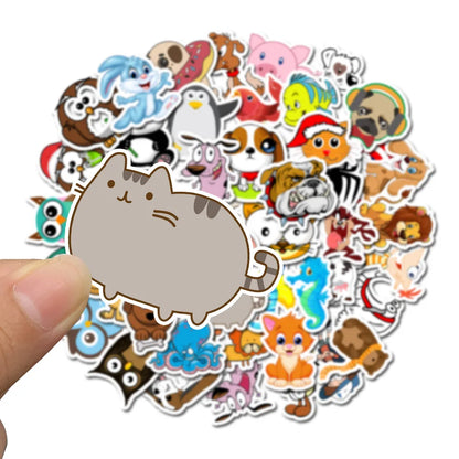 50PCS cartoon cute little animal series decorative style graffiti stickers, personalized, fashionable, creative and trendy DIY exquisite decorative decal cups, helmets, skateboard popular sticker toys