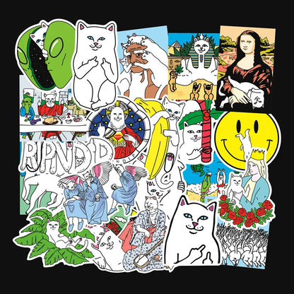 50PCS Cartoon Spoof Middle Finger Cat Graffiti Sticker Notebook Guitar Bike Skateboard Gift Toy Sticker