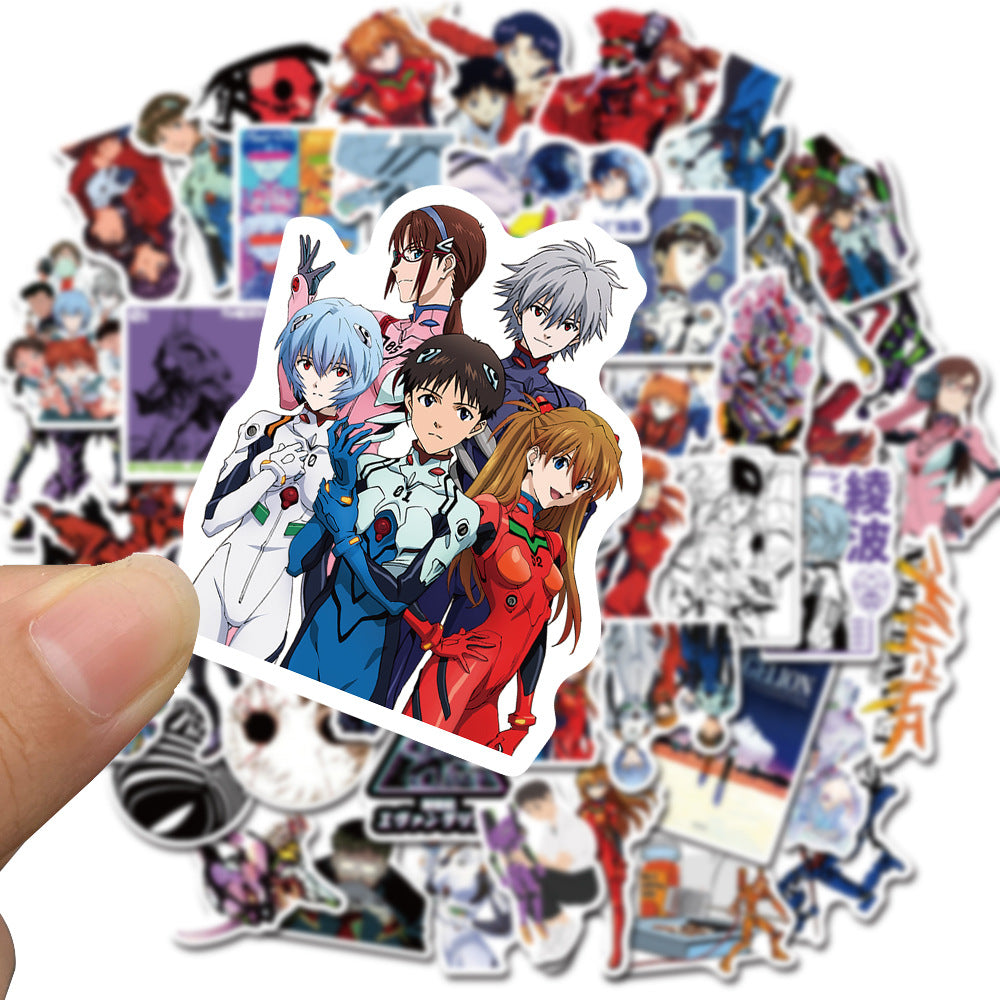 50PCS Evangelion (EVA) Inspired Stickers, Mecha & Angel Cartoon Doodles for Anime Fans and Tech Decals