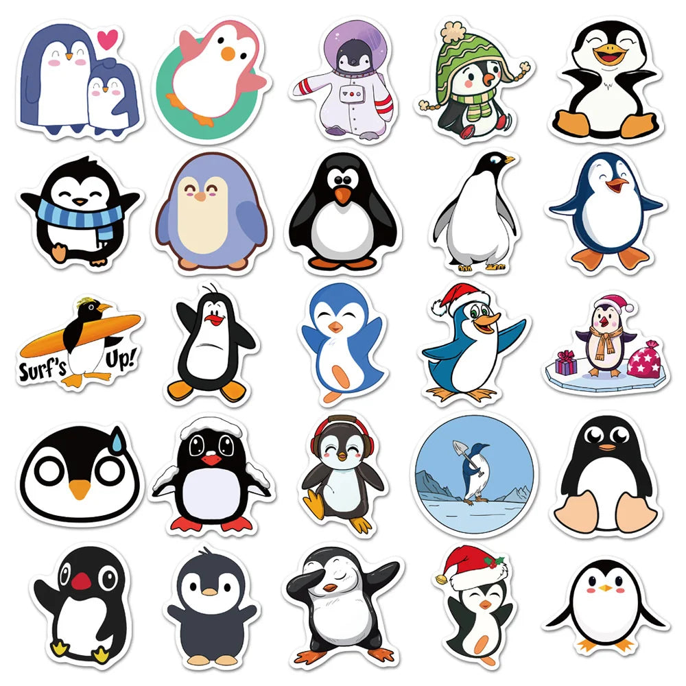 50PCS Waterproof Cartoon Penguin personality Sticker Reward Luggage Travel Trolley Sticker Notebook Sticker