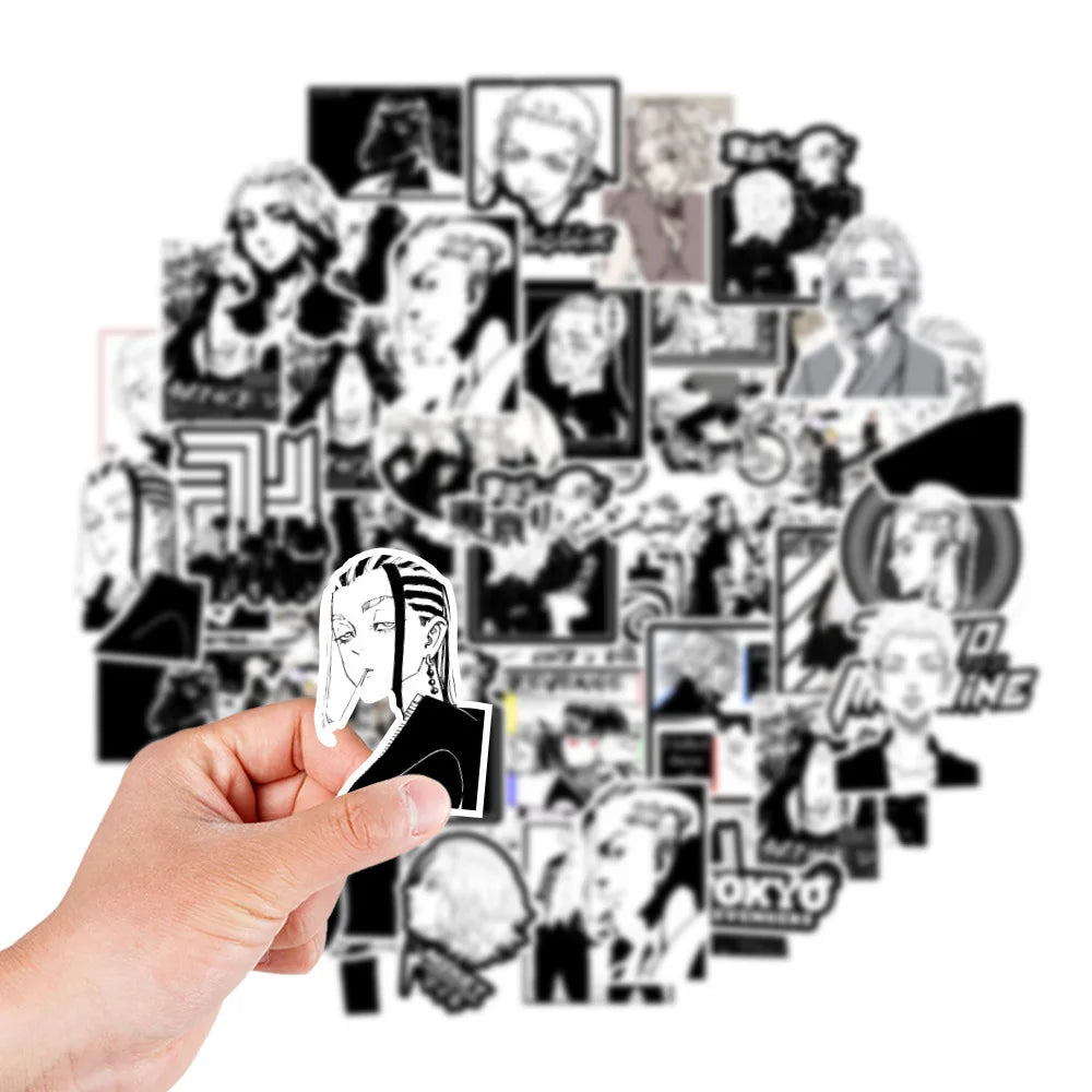 50PCS Anime Black and White Tokyo Avengers Graffiti Sticker Skateboard Suitcase Water Cup Phone Cartoon Sticker