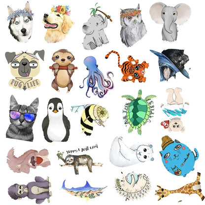 50PCS cartoon cute animal series decorative style graffiti stickers, personalized, fashionable and creative trend DIY exquisite decorative decal cups, helmets, skateboard popular sticker toys