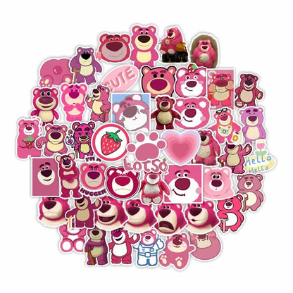 50PCS   Strawberry Bear Pink Cartoon Personality Girls Cute Graffiti Car Stickers Notebook Refrigerator Stickers