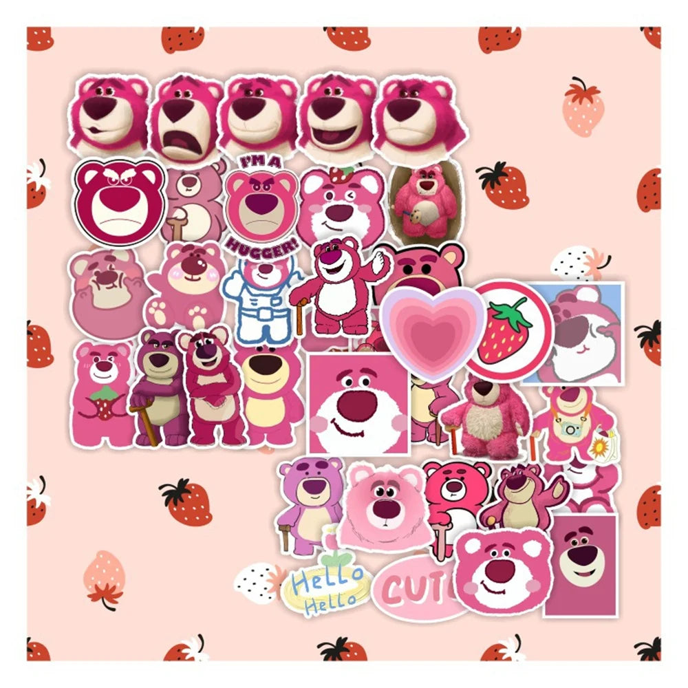 50PCS   Strawberry Bear Pink Cartoon Personality Girls Cute Graffiti Car Stickers Notebook Refrigerator Stickers