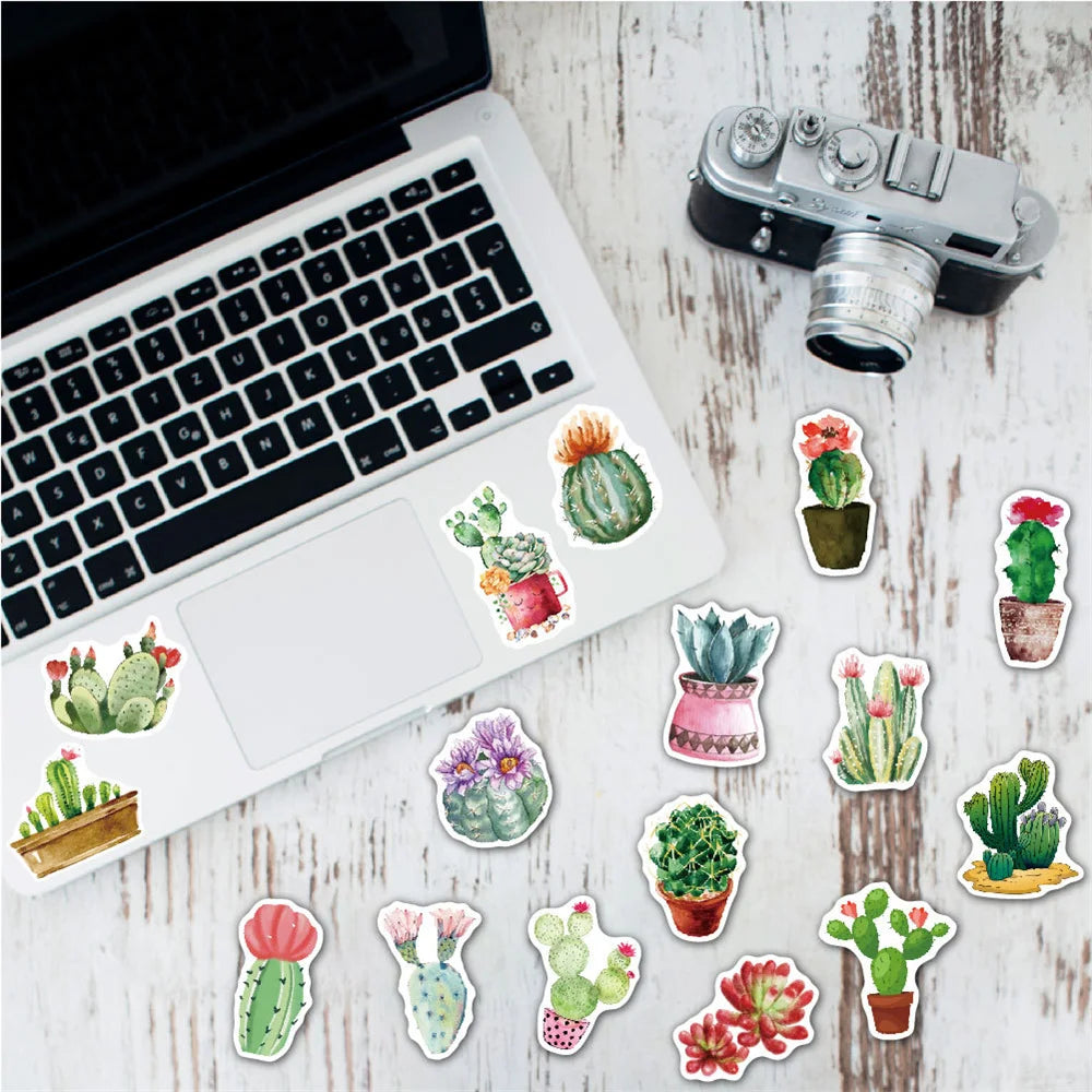 50 pieces of cartoon green plant flowerpot graffiti stickers, personalized DIY notebook, guitar, bicycle, skateboard, gift, toy green stickers