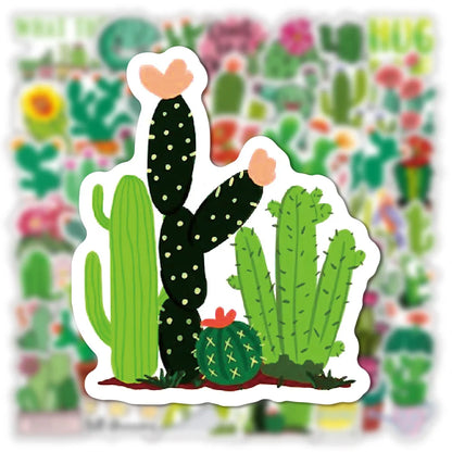 50PCS New Cute Green Plant Cactus Graffiti Waterproof Sticker Suitcase Notebook Refrigerator Stationery BoxHelmet