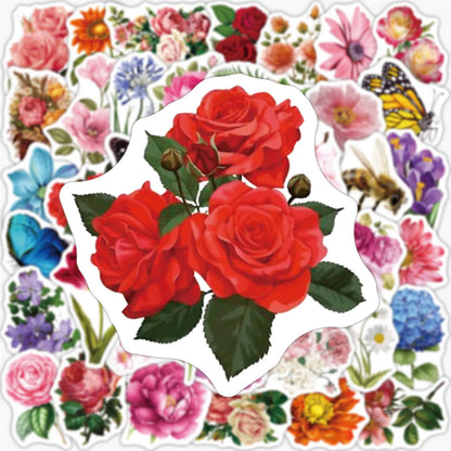 50 pieces of cartoon and fresh spring flower butterfly decorative style graffiti stickers, personalized, fashionable and creative DIY exquisite decorative decal cups, helmets, skateboard popular sticker toys