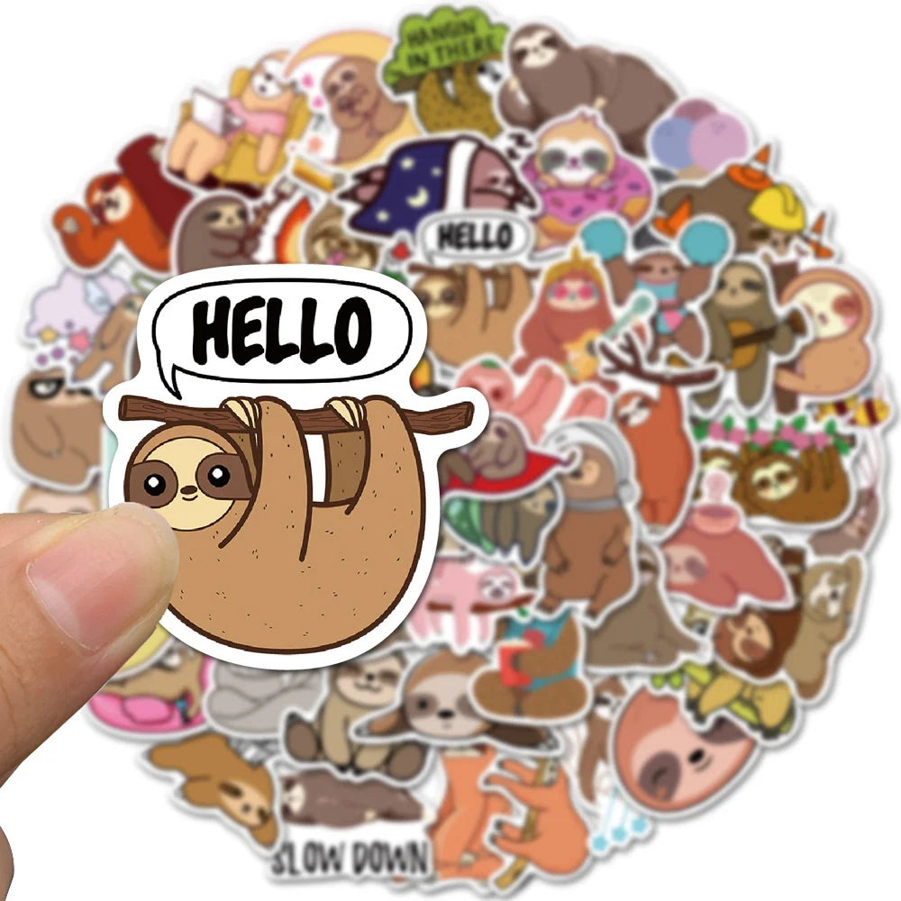 50PCS Cartoon Sloth Graffiti Sticker Luggage Laptop Car Skateboard Sticker Removable