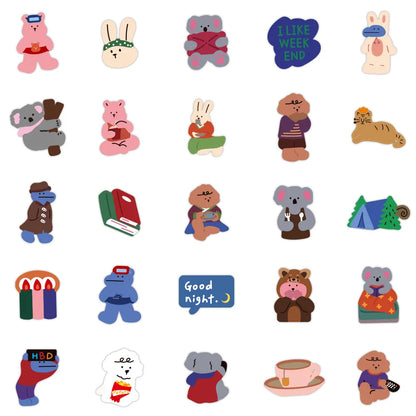 50 pieces of Ins cute cartoon bear graffiti stickers, suitable for DIY mobile phones, laptops, suitcases, car decorations and waterproof stickers