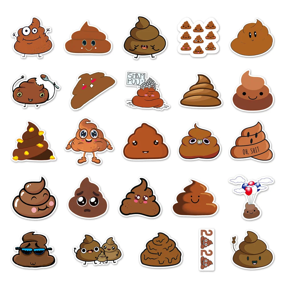 50PCS Poop Spoof Personality Decoration Graffiti Waterproof Sticker Notebook Refrigerator Stationery Box WaterCup