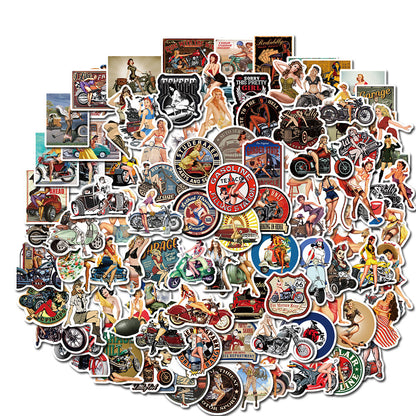 100PCS Hip-Hop Motorcycle Retro Girl Graffiti Stickers Perfect for Suitcases, Laptops, Skateboards, Water Bottles, Helmets, Stationery Boxes Exquisite DIY Desktop Decorations & Journal Stickers