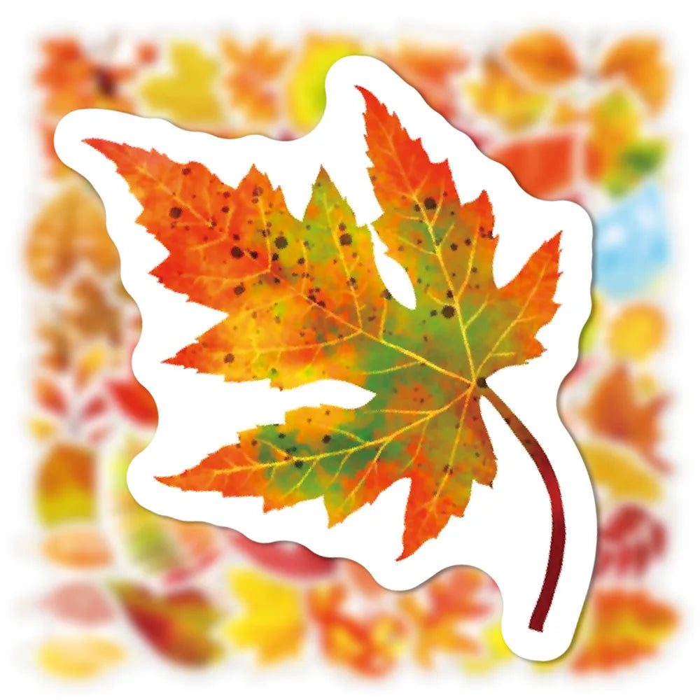 50 Autumn Leaves Graffiti Stickers Laptop Water Cup Waterproof Luggage Sticker
